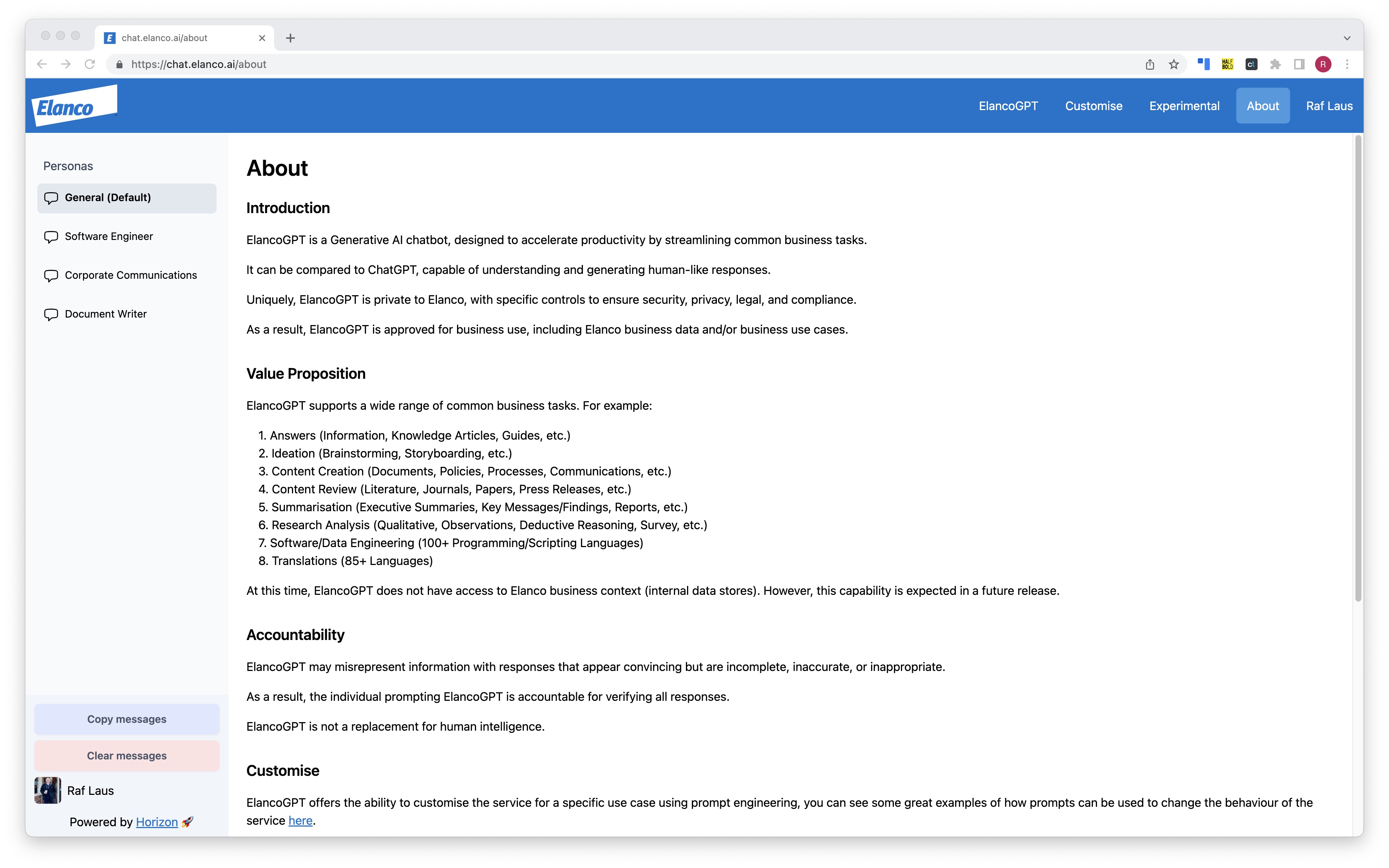 About page: introduction, value proposition, accountability, customise