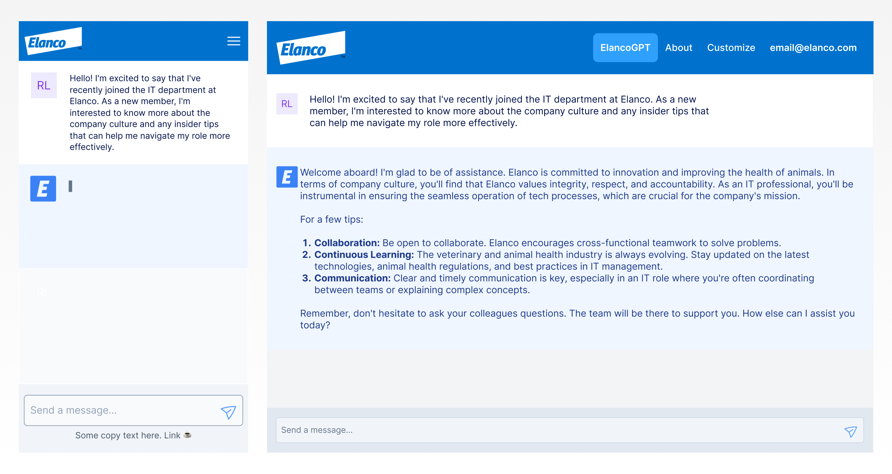 ElancoGPT chat interface with a structured answer